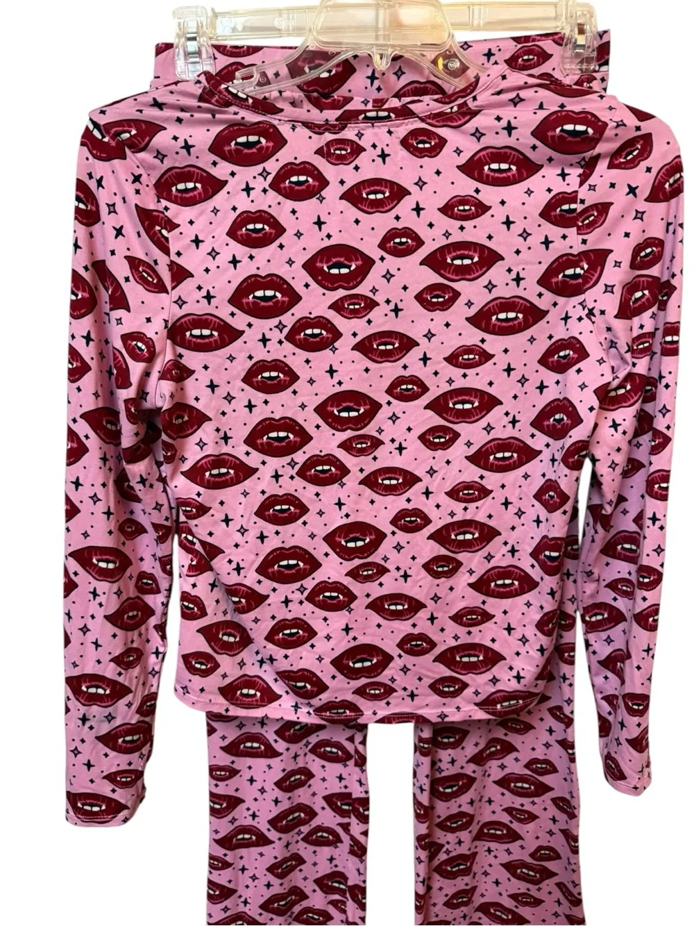 Madden Girl Pink Vampire Fangs Lip Print Pajama Loungewear Halloween Goth Medium